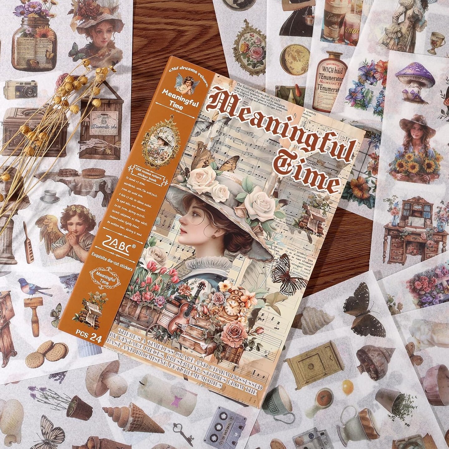480 Pre-Cut Vintage Scrapbook Stickers - Beige