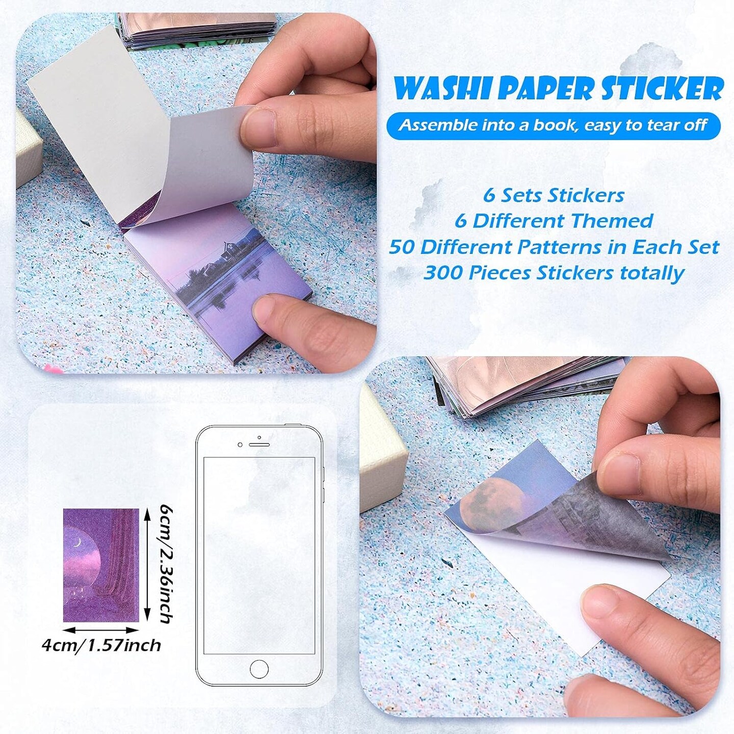 300 Sheets Washi Paper Sticker Aesthetic Stickers Set for Scrapbooking (Gentle Style)