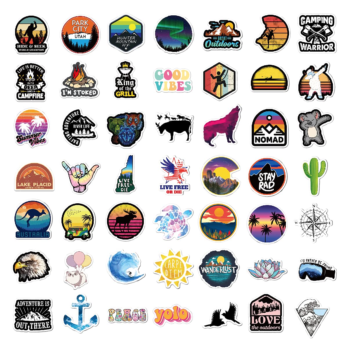 200PCS Camping Stickers - Water Bottles, Outdoor Adventure, Vinyl Waterproof Stickers Packs for Laptop, Travel &#x26; Hiking, Bike, Bumper, Suitcase, Luggage, Car, Wilderness, Nature