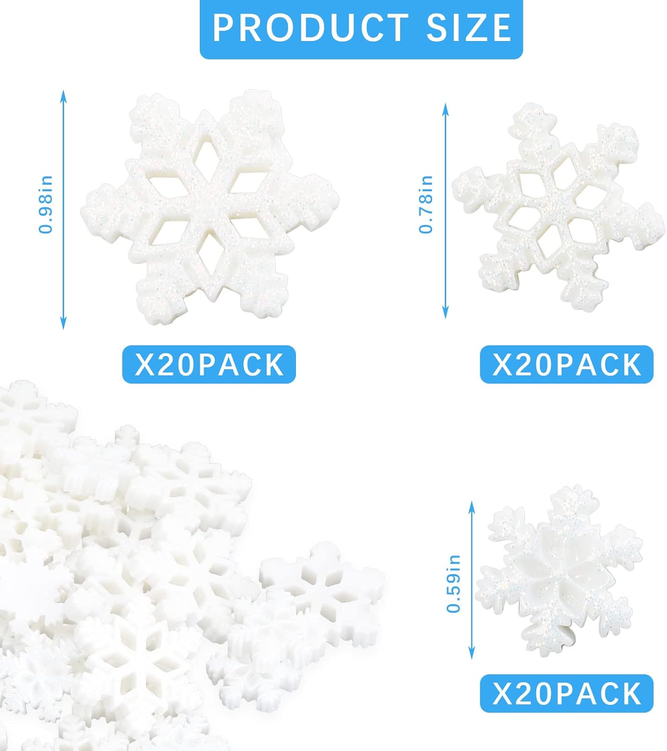 60Pieces Christmas Resin Snowflakes - 3 Sizes (White)