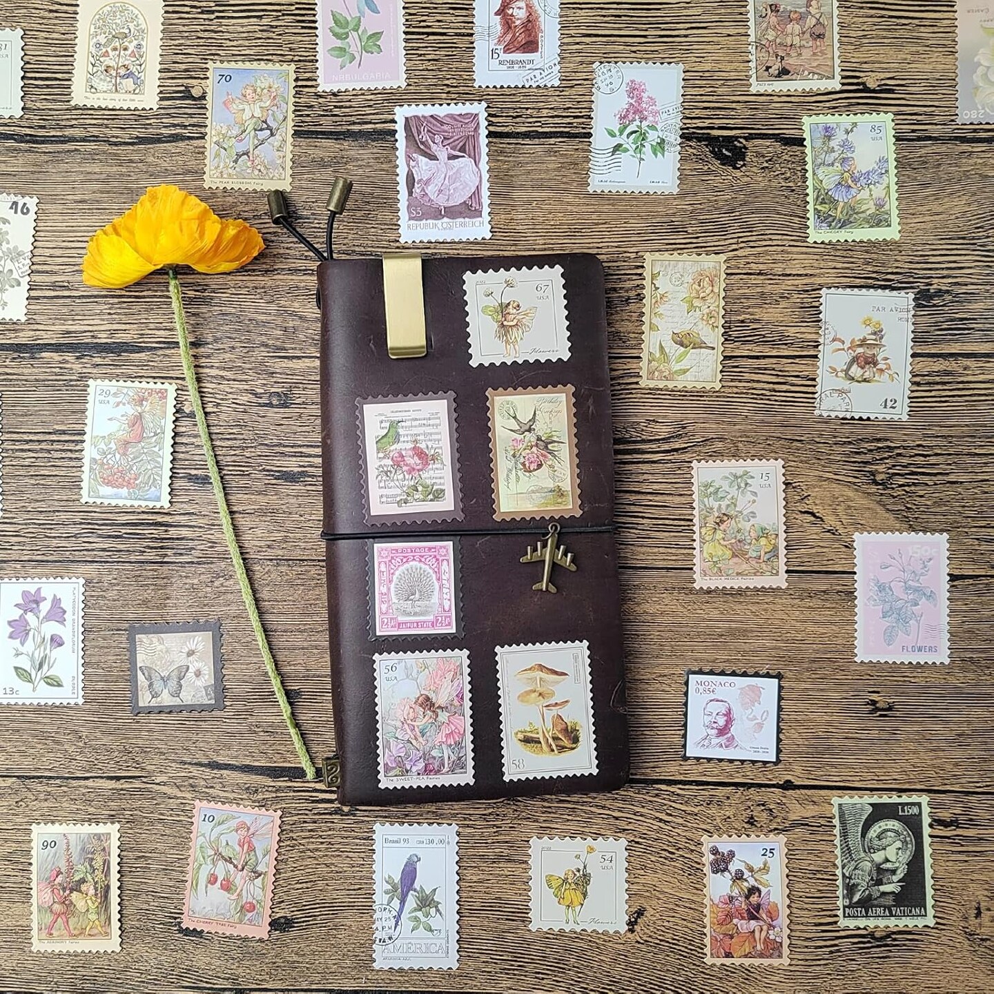 100 Pcs Vintage Postage Scrapbook Stamp Stickers (Fake Stamp 100 Pcs) 3 x 2 x 0.01 inches