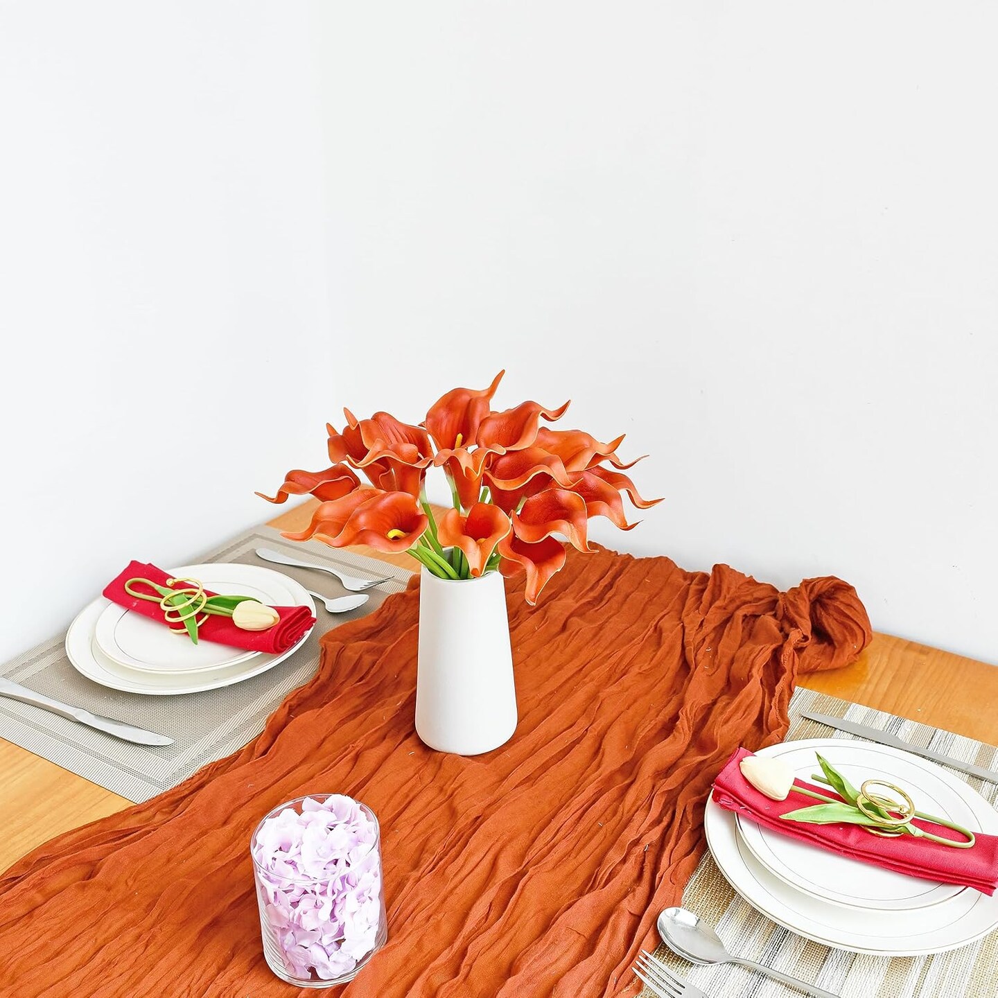 13.5in Burnt Orange Calla Lily Artificial Flowers 20 Stems (Burnt Orange) 8"D x 14"W x 6"H