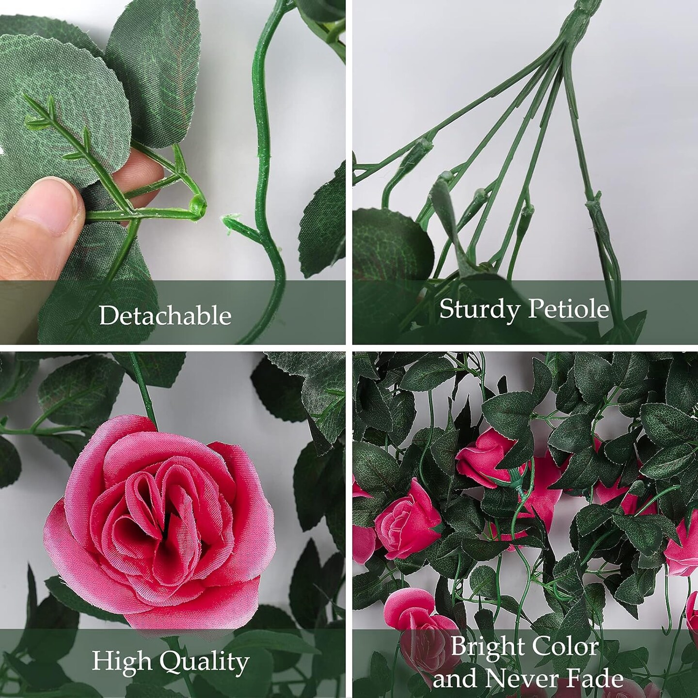 2PCS Artificial Hanging Flowers 3.3Ft Fake Flower Plants(Rose Red)