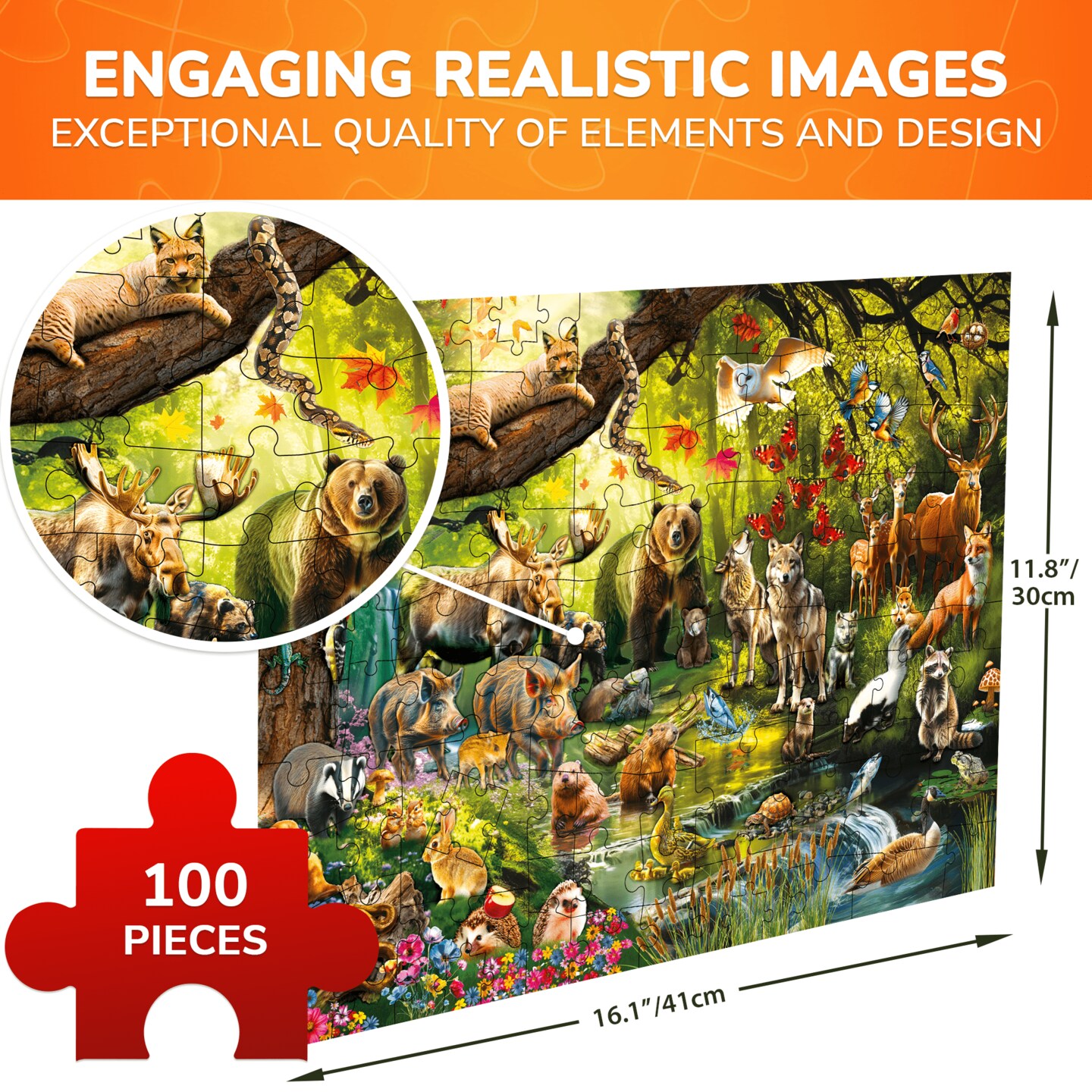 QUOKKA 100 Piece Puzzles for Kids Ages 4-6 – Floor Kids Puzzles Ages 6-8 Year Old – Toy for Learning Forest Animals for 8-10 yo – Jigsaw Toddler Game for Boy and Girl Ages 3-5