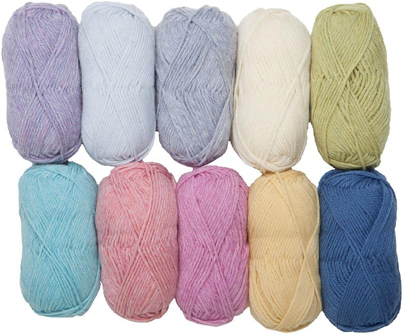 Wool of The Andes Yarn Pack - 10 Skeins of Pastel 100% Wool Worsted Weight Yarn (Soft)