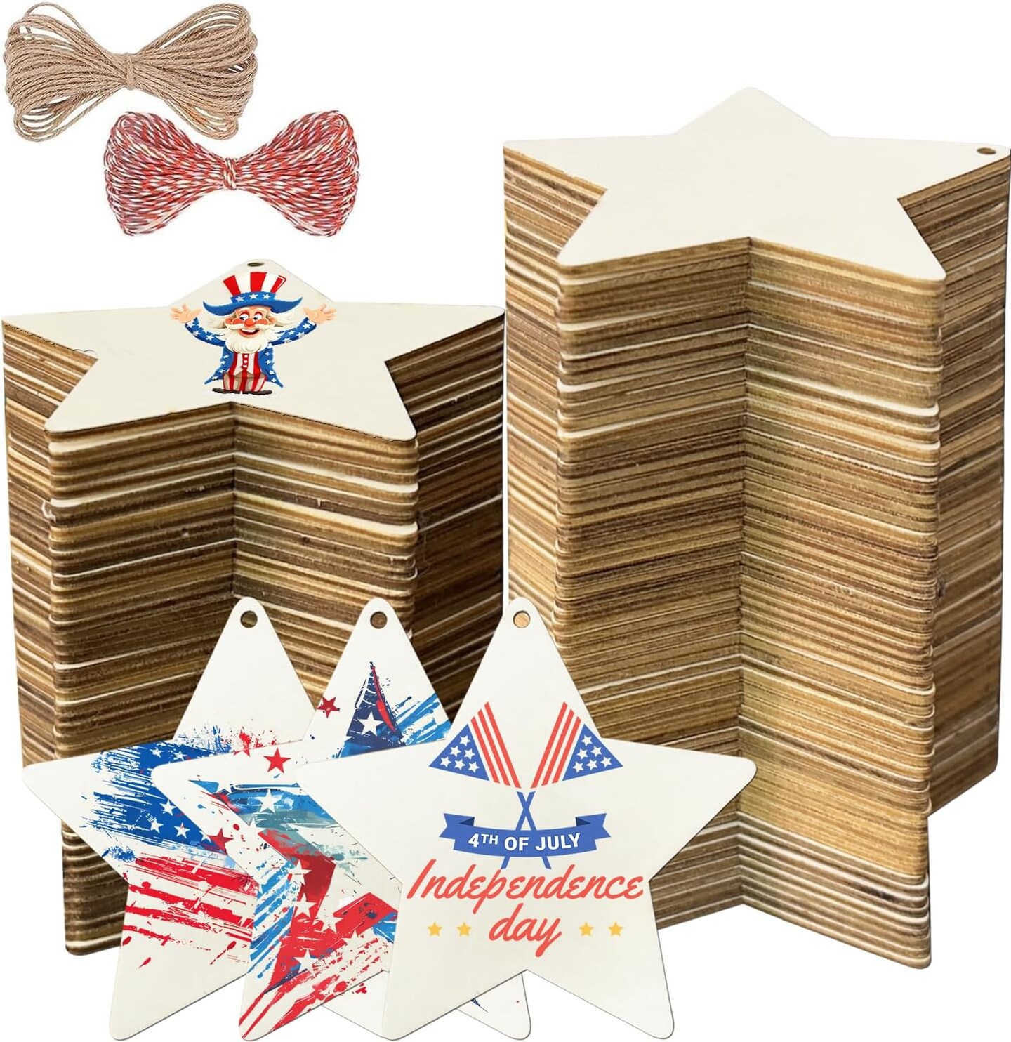 Wooden Stars for Crafts - Wood Stars for 4th of July Unfinished Wooden Ornaments