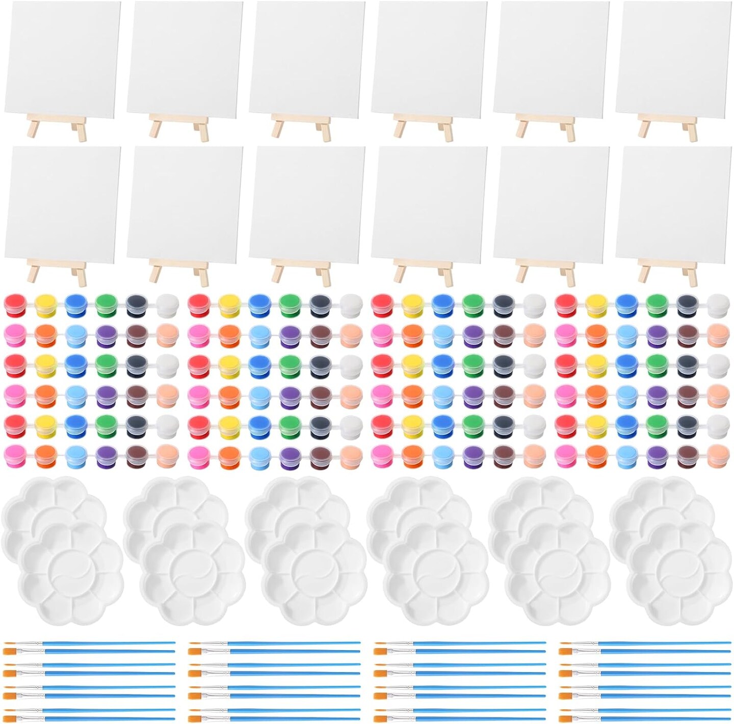 12 Set Acrylic Paint Kit Mini Stretched Canvas with Easel