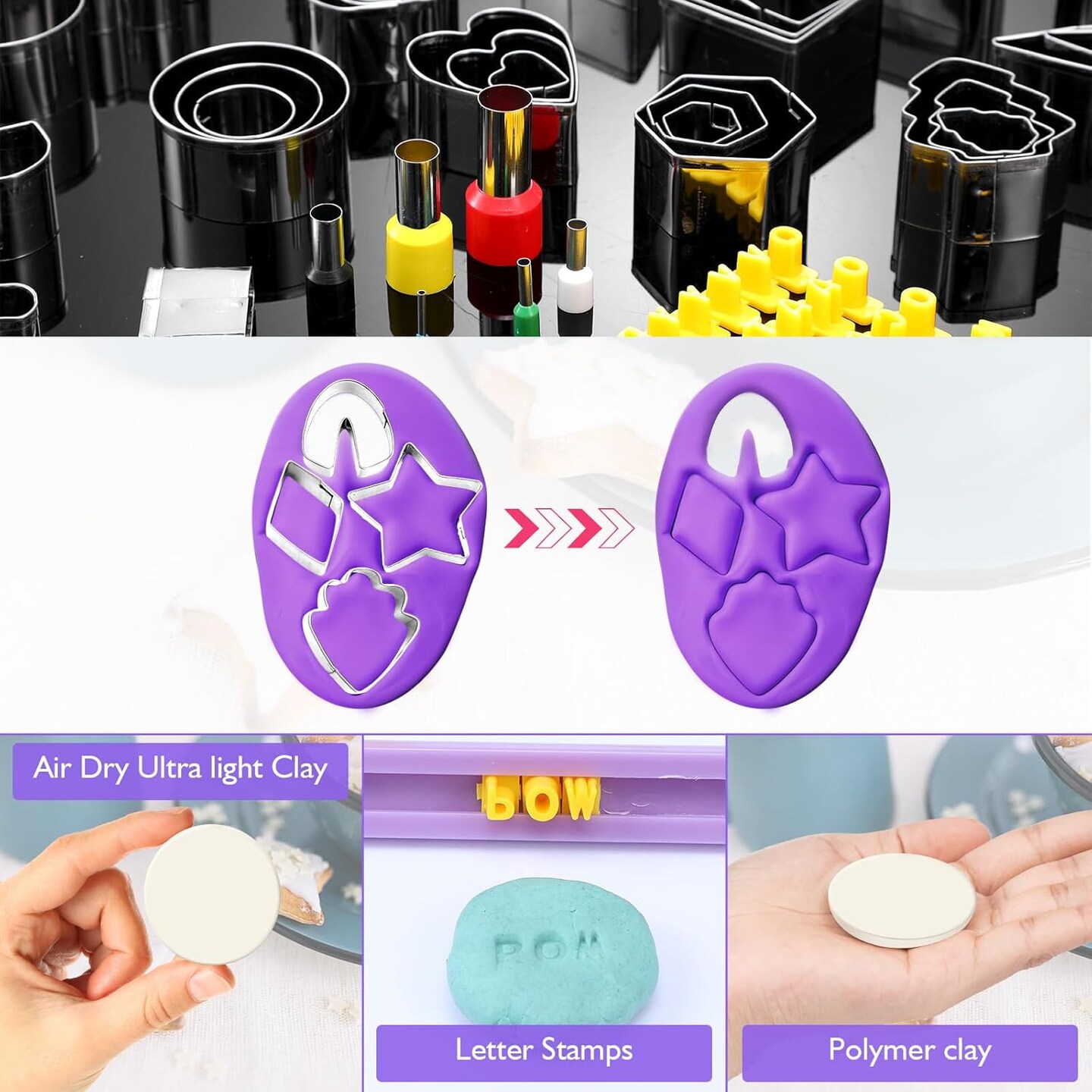 181pcs Clay Tools Set with 44 Shapes Stainless Steel, 16 Circle Shape,1 Clay Letter,120 Accessories