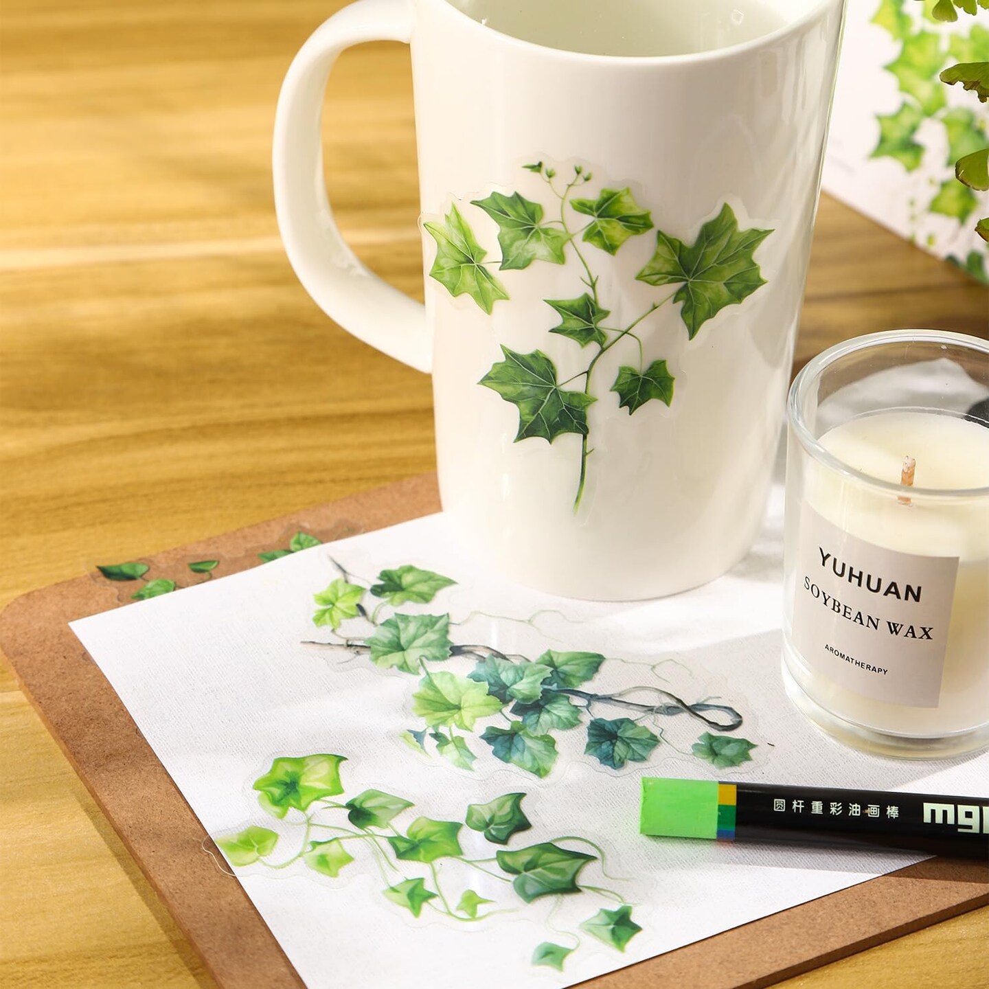 Botanical Leaf PET Stickers Set, 120PCS Transparent Plant Ephemera