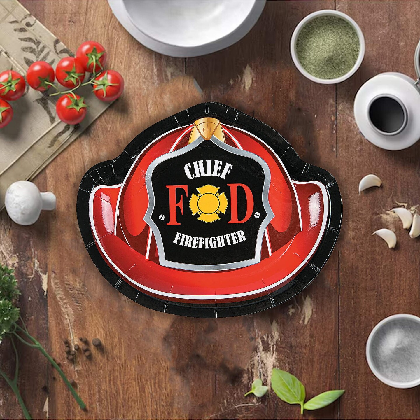 8 Count Firefighter Fireman Hat Paper Dessert Plates 7 Inch Disposable Birthday Party Supplies