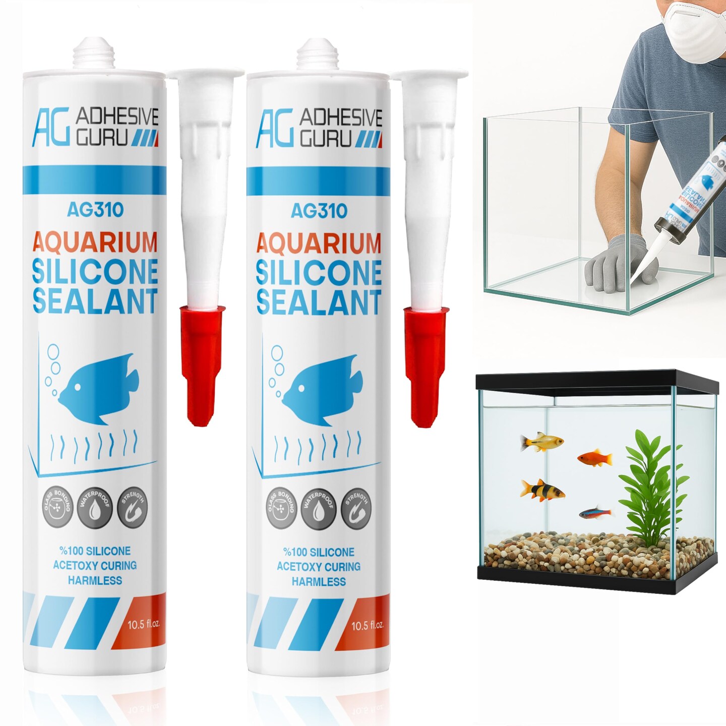 ADHESIVE GURU AG310 Clear Silicone Sealant for Aquariums &#x2013; Fish-Safe, 100% Waterproof Bond