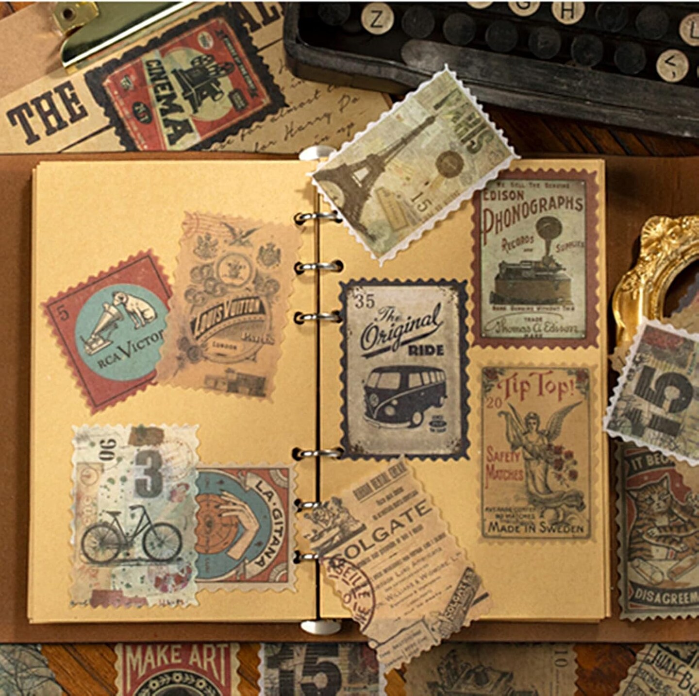 60pcs Vintage Scrapbook Stamp Stickers - Modern Time
