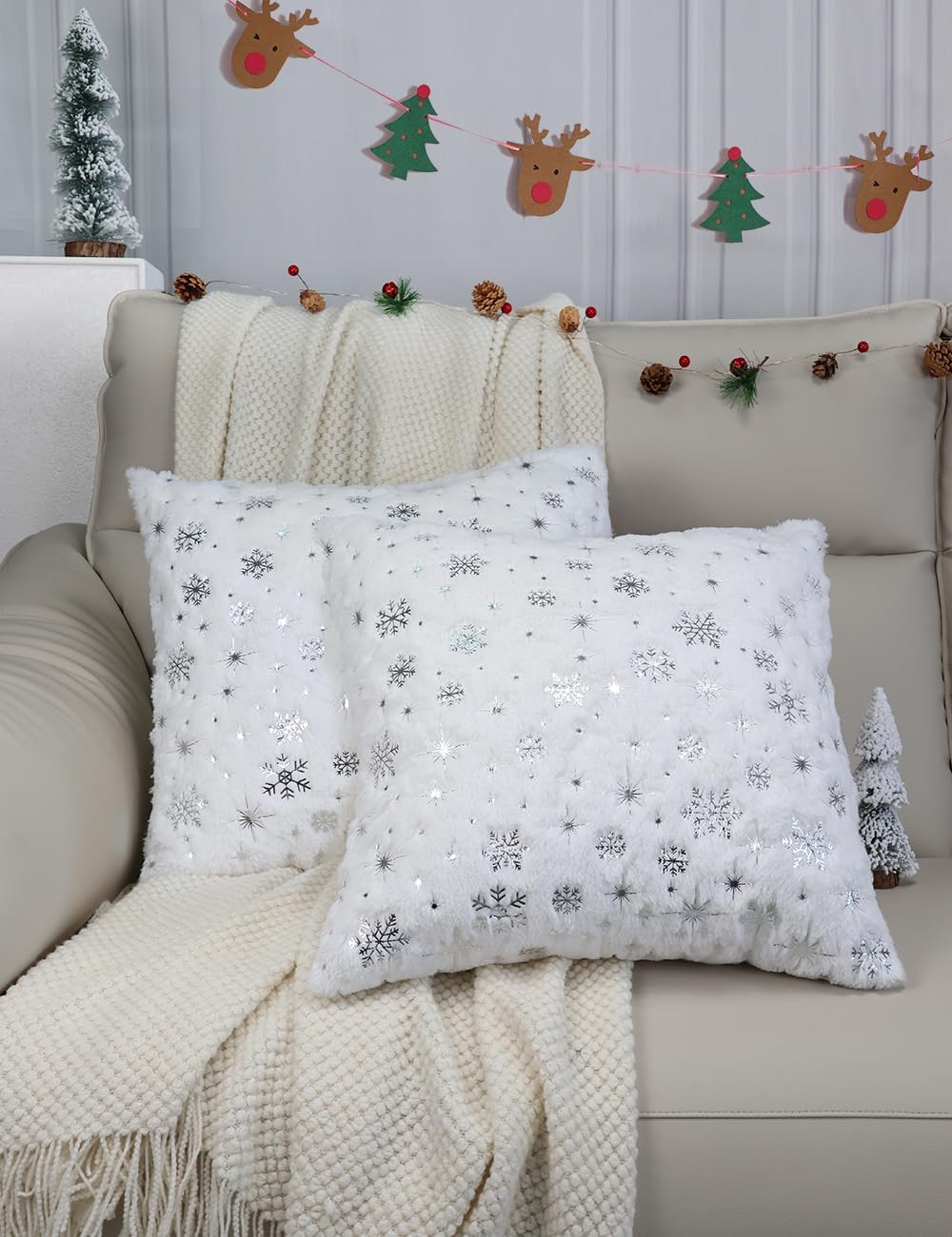 Snowflakes Glitter Printed Christmas Pillow Covers