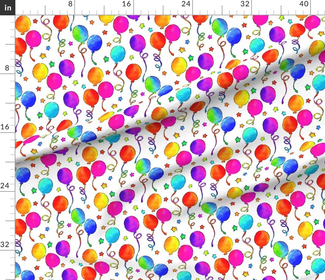 Party Watercolor Pink Bright Colors Over Happy Birthday Balloons Colorful Rainbow Confetti Celebration Blue Streamers Custom Printed Fabric by Spoonflower Various Fabrics by the Yard or Fat Quarter