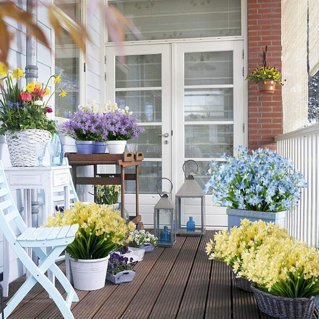 6 Bundles Artificial Daffodils Flowers, Fake Artificial Greenery (Yellow)