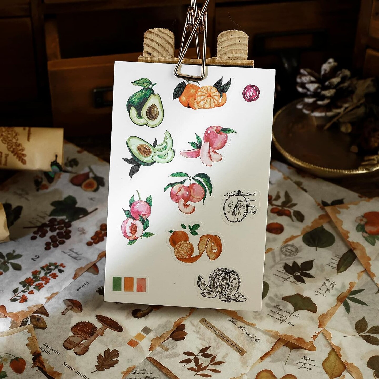 20 Sheets Nature Botanical Scrapbook Stickers - Leaf and Fruit (200 Pieces)