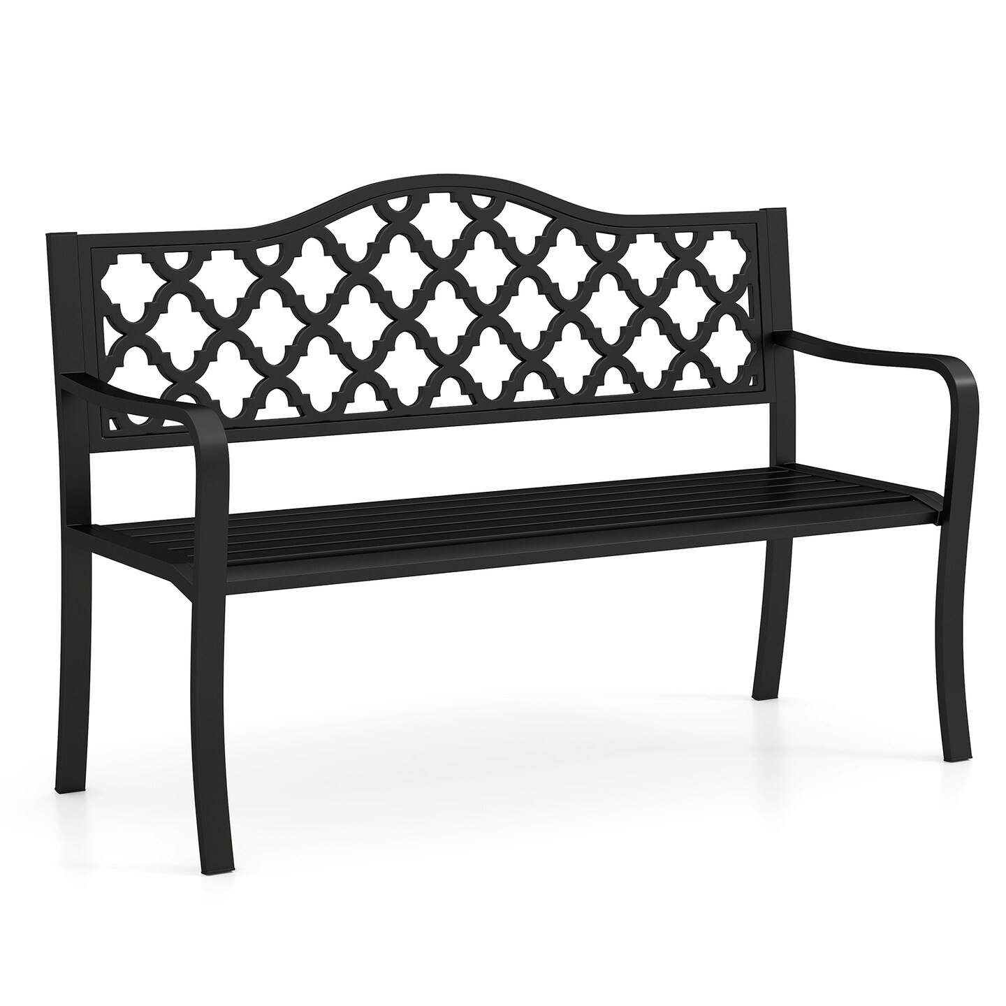 Outdoor Patio Bench for 2-3 People with Curved Armrests and Backrest
