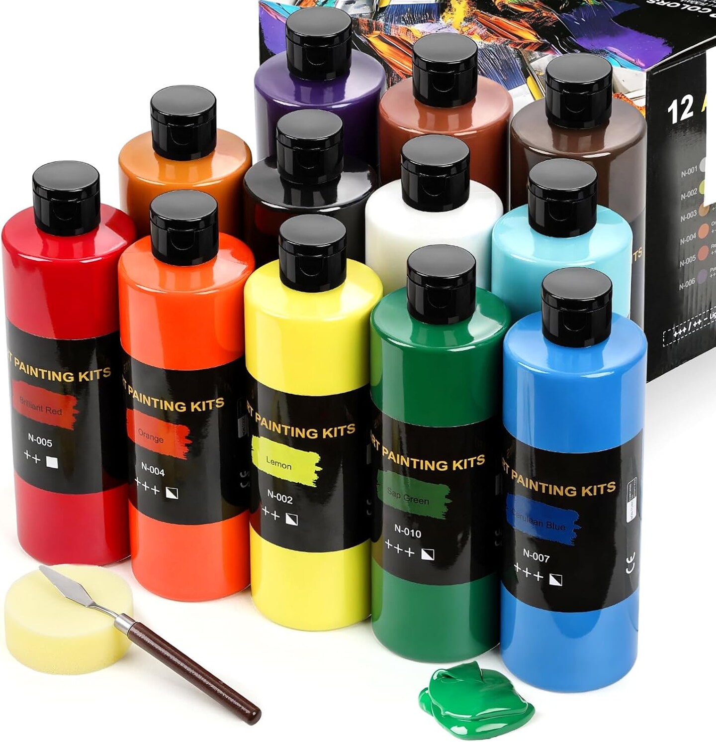 12 Colors Large Bulk Acrylic Paint Set (500 ml/16.9 oz Extra Large Bottles)