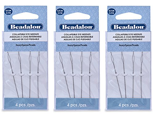 3-PACK - Beadalon Collapsible Eye Beading Needles 2.5-Inch Heavy 4 per Pack (Total 12 Needles)
