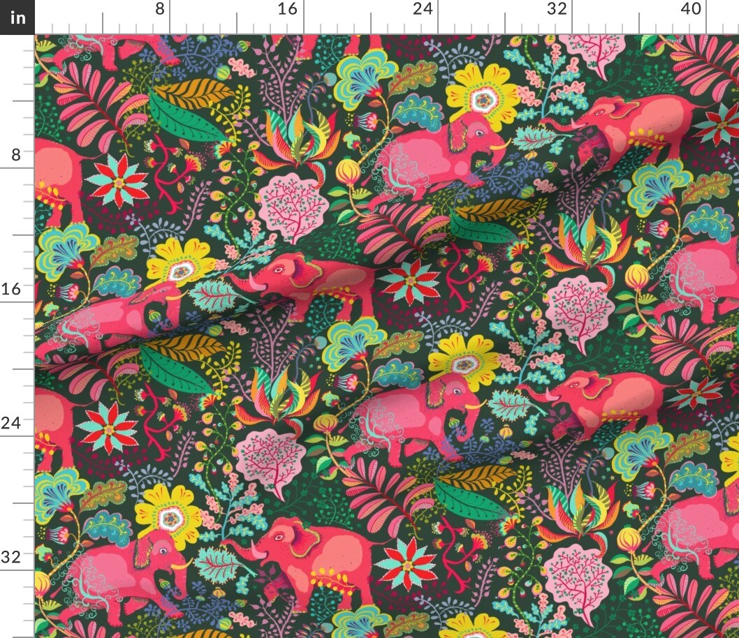 Various Fabrics by the Yard or Fat Quarter Psychedelic Elephant Bright Jungle Colorful Rainforest Pink Green Rainbow Exotic Animals Custom Printed Fabric by Spoonflower