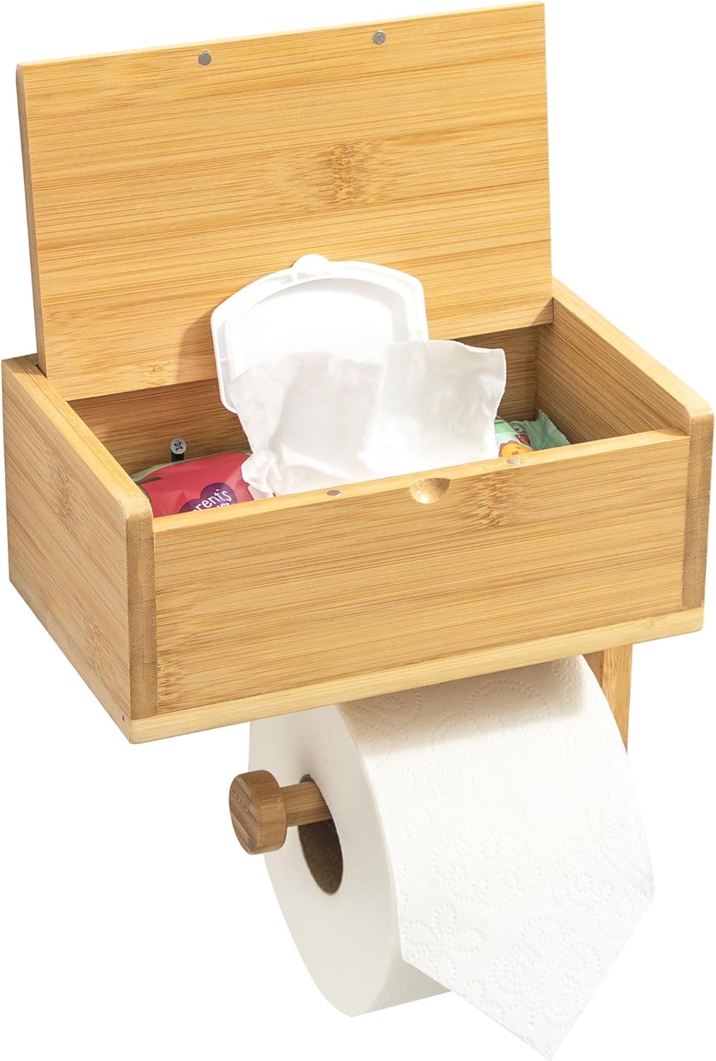 Bamboo Toilet Paper Holder with Wipes