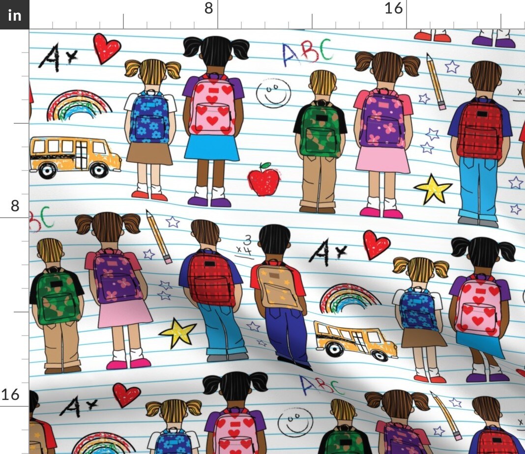 School Back Friends Teacher Kids Notebook Doodles Book Custom Printed Fabric by Spoonflower Various Fabrics by the Yard or Fat Quarter