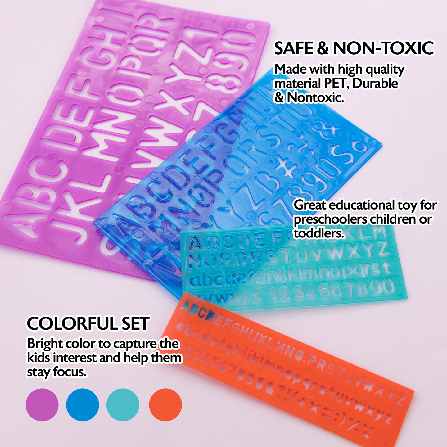 BAZIC 8, 10, 20, 30 mm Size Lettering Stencil Sets (4/Pack)