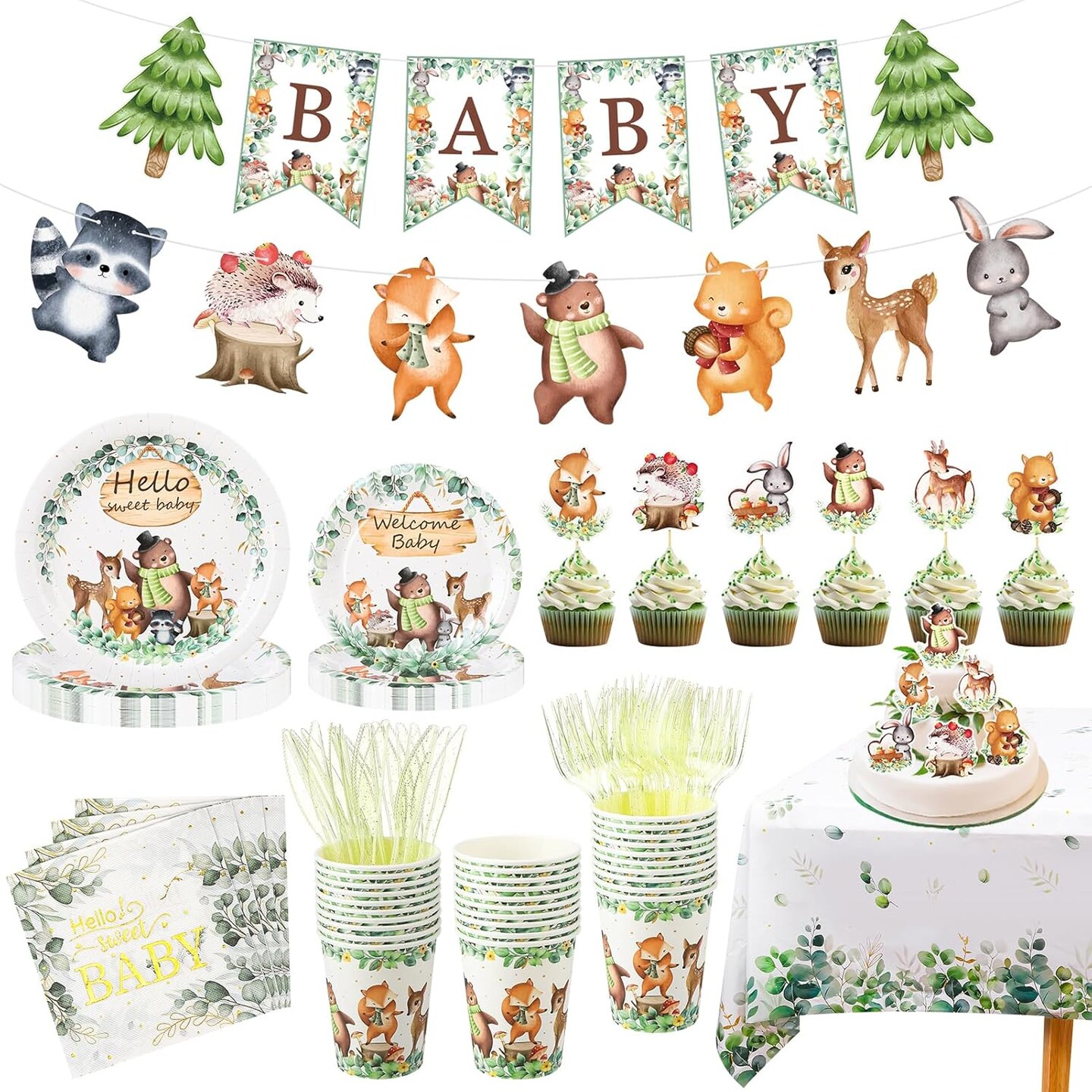 140PCS Woodland Baby Shower Decorations - 20 Guests