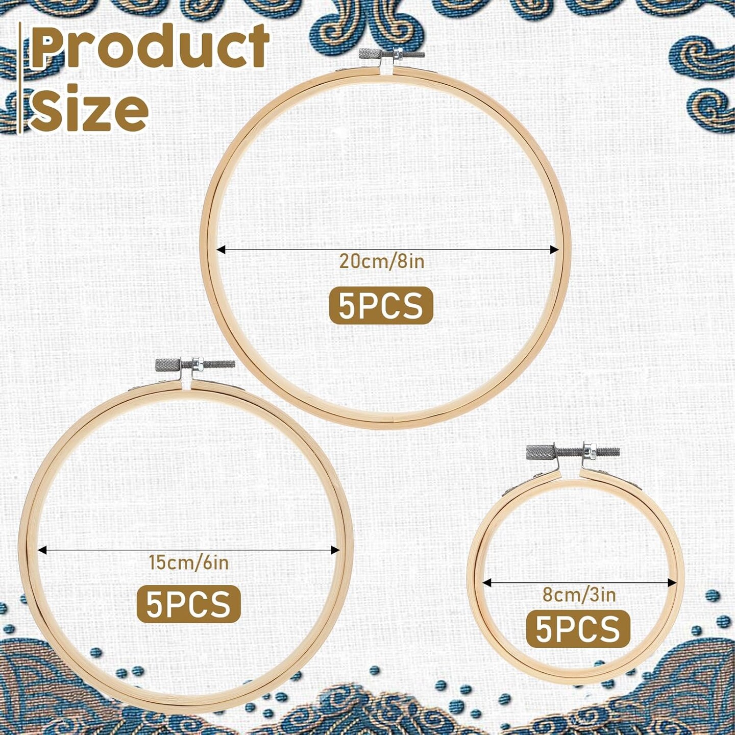 15Pcs Embroidery Hoops, 3/6/8 inch Small Embroidery Hoop ( 3 Sizes)