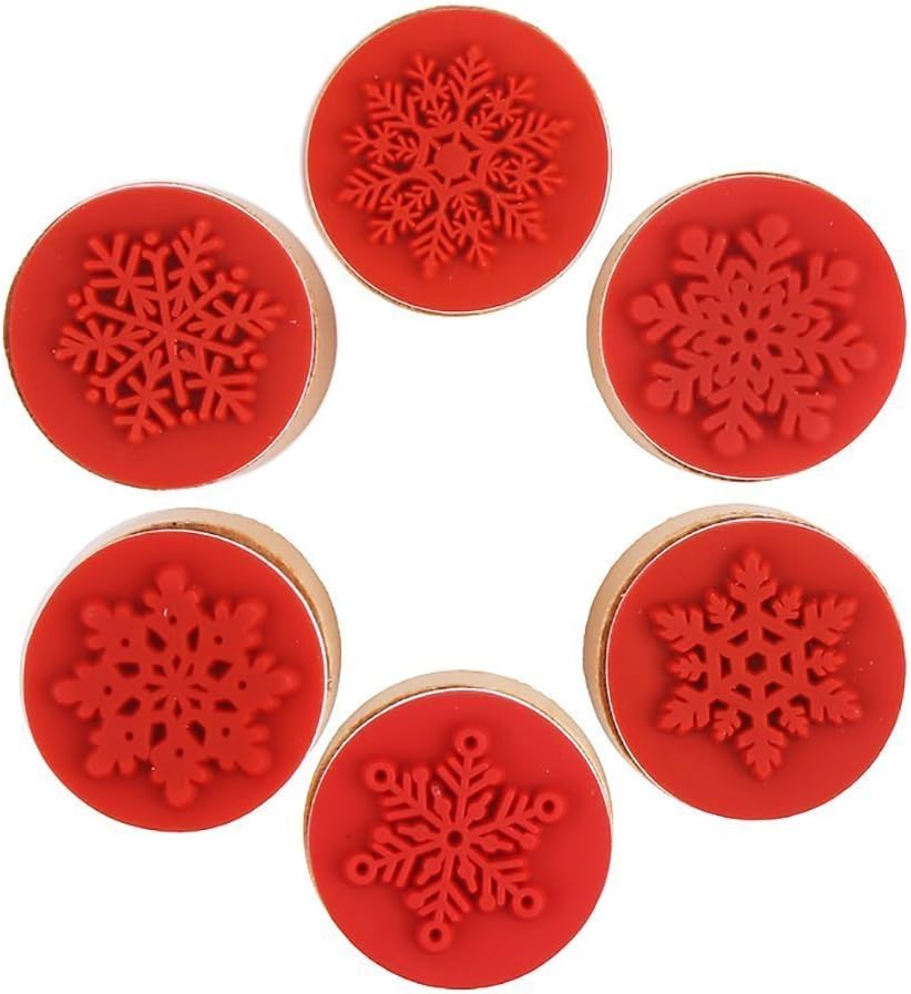 6-Pack Snowflake Floral Wooden Rubber Stamps – Round Winter Craft Stamps for Card Making, Scrapbooking, DIY Holiday Decorations, Wedding Invitations