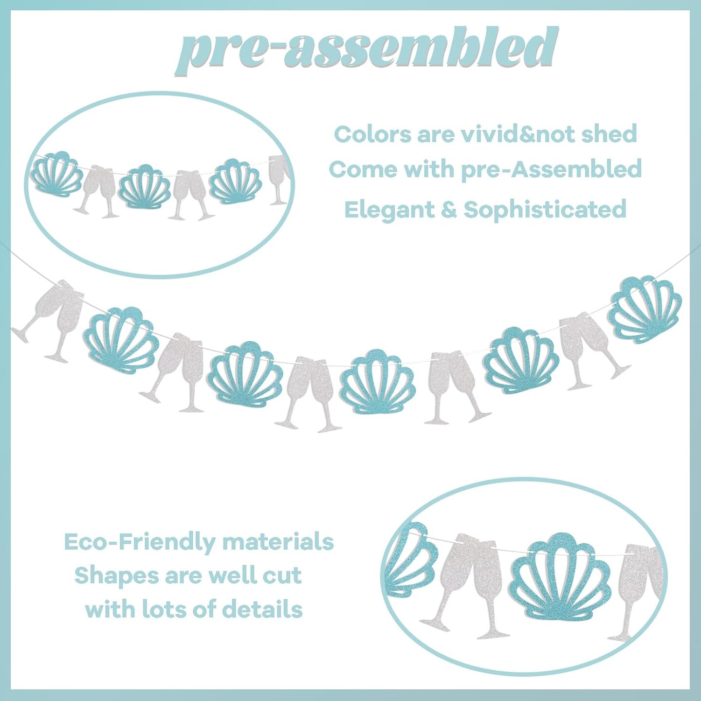 Coastal Bachelorette Party Decorations - Champagne Seashell Garland