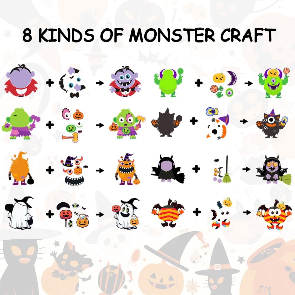 120pcs Halloween Monster Crafts Kits, Halloween Monster Hanging Ornaments