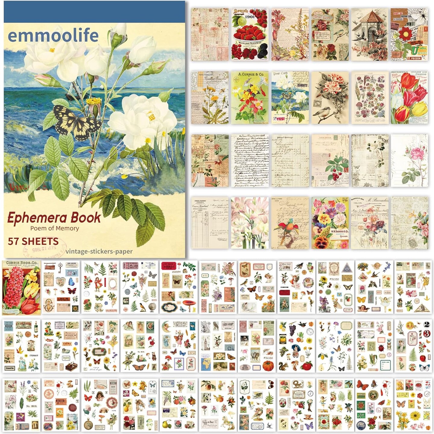 537pcs Vintage Washi Scrapbook Stickers and Papers (Green) 3.94 x 3.94 x 3.94 inches