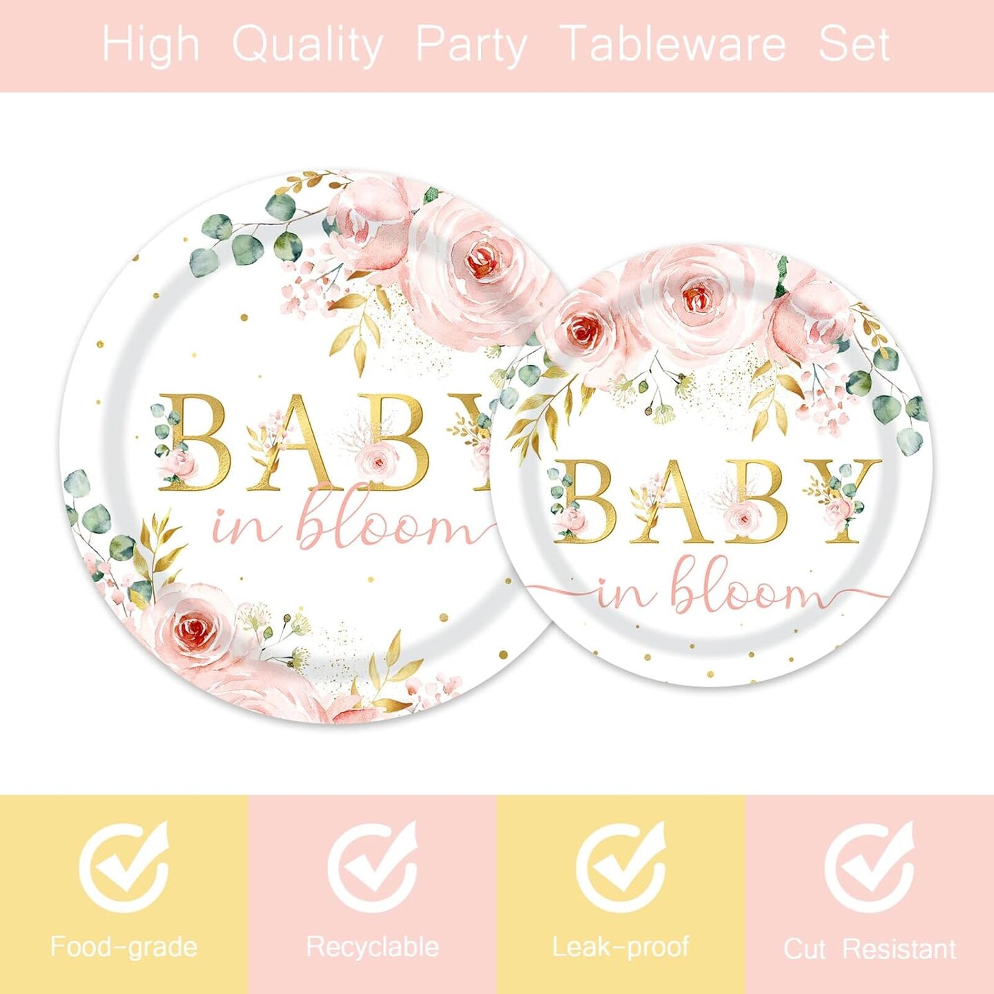 96 PCS Baby in Bloom Party Tableware