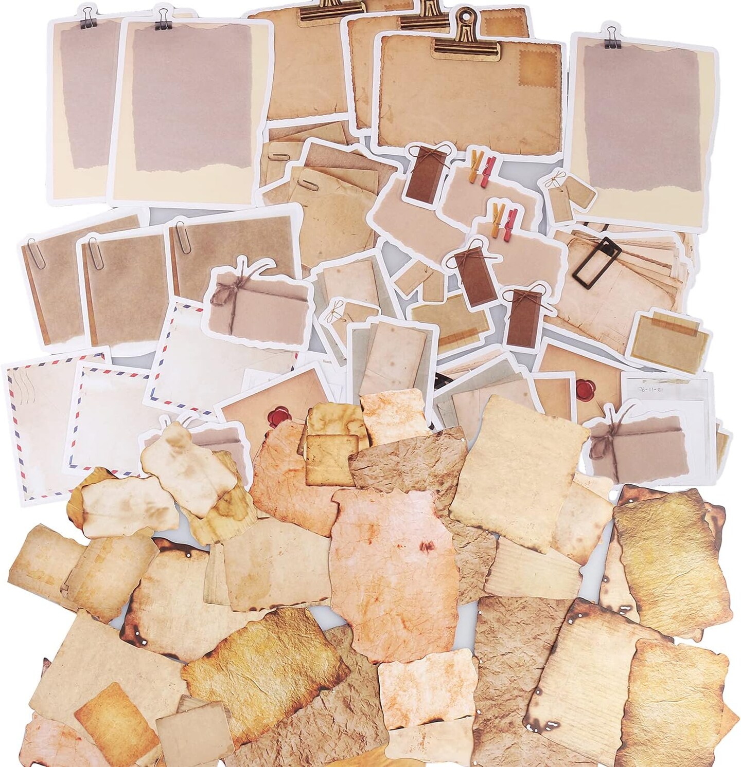 90 Pcs Vintage Scrapbook Paper Stickers (Brown) 7 x 3.5 inches