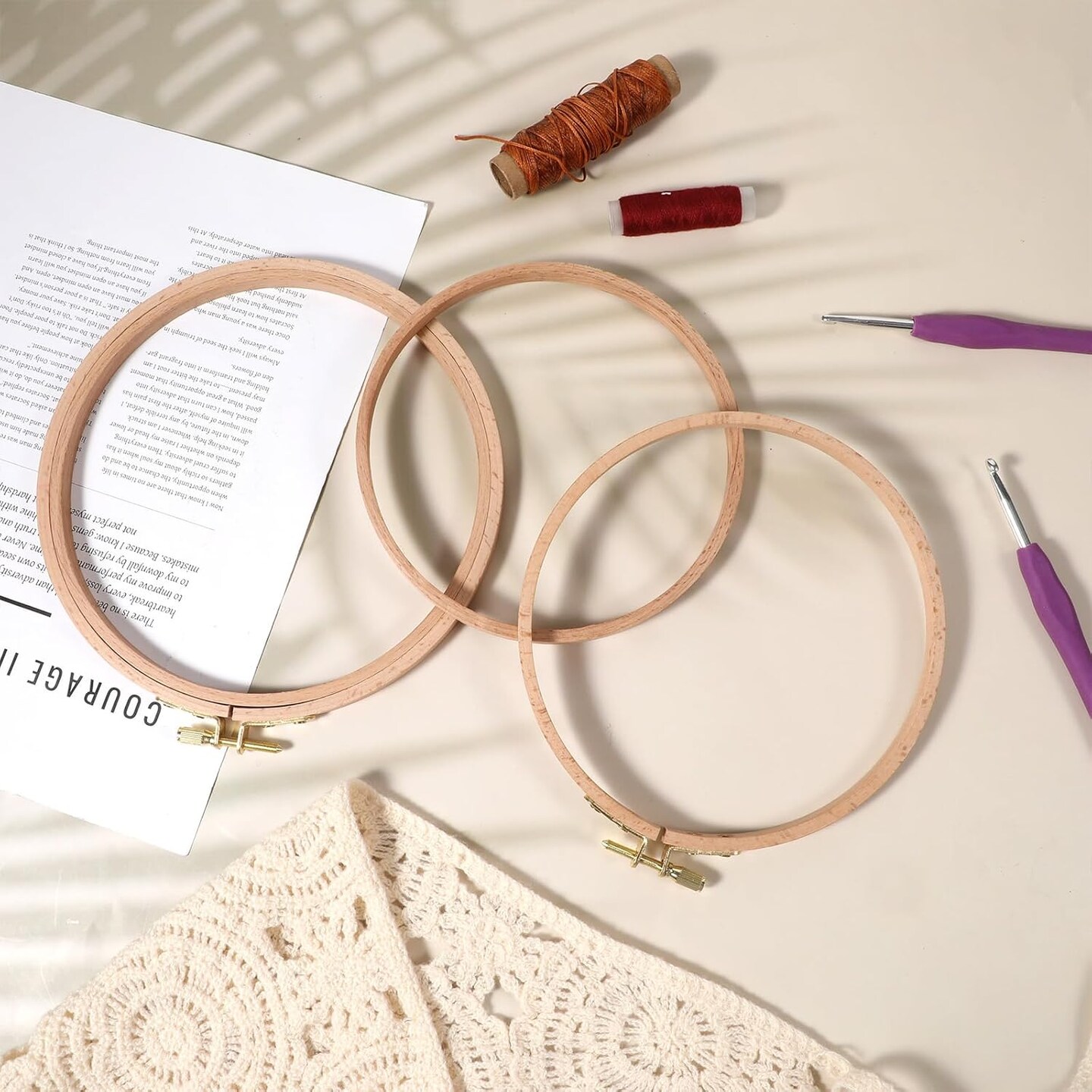 2 Pack 6 Inch 7 Inch Wood Embroidery Hoop, Cross Stitch Hoops Ring