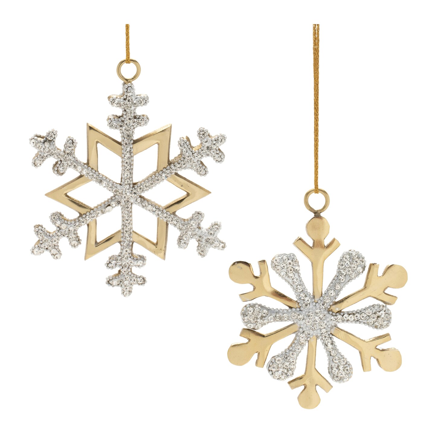 Melrose Beaded Aluminum Snowflake Christmas Ornaments - 5.75" - Gold - 2ct