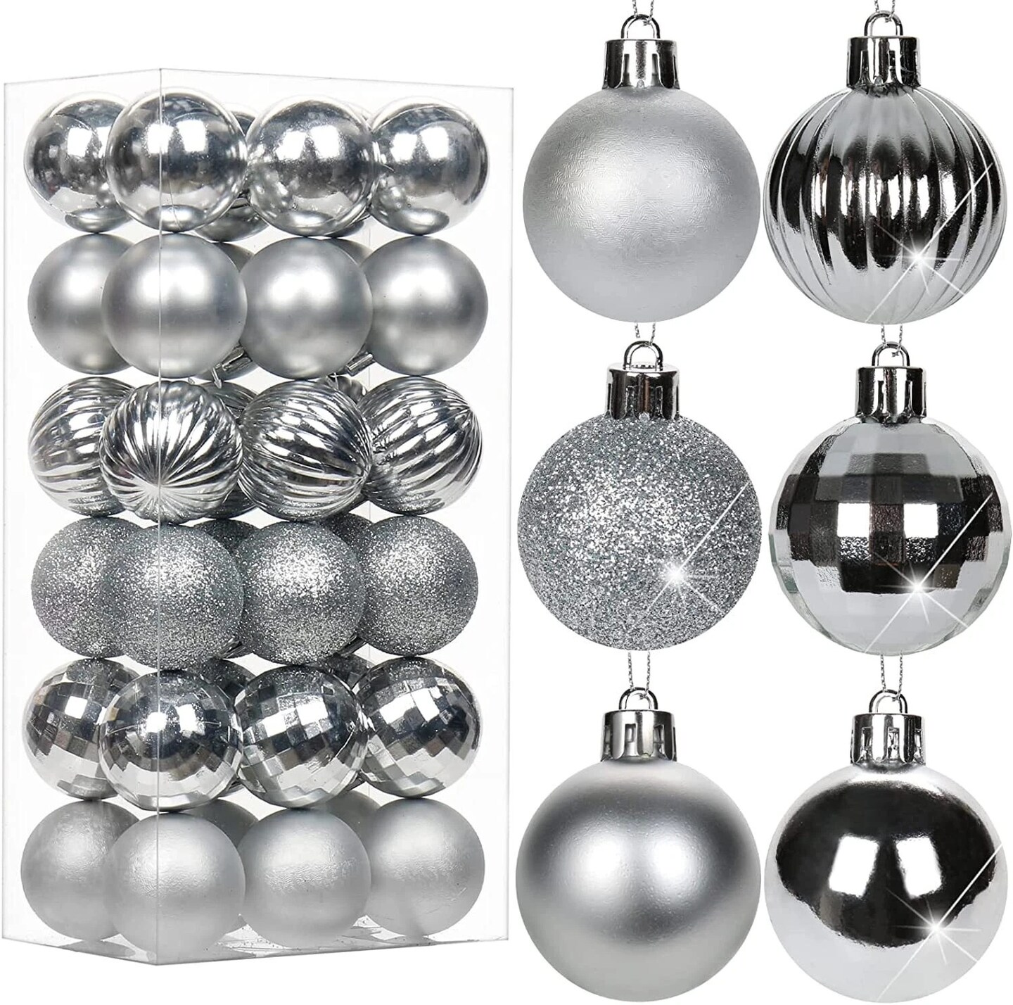 36/72 Pcs Christmas Glitter Ball Ornaments Tree Hanging Decor