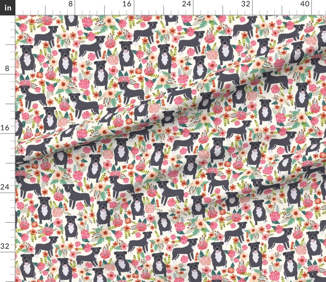 Various Fabrics by the Yard or Fat Quarter Pitbull Floral Large Dogs Breeds Pitbulls Pet Portrait Custom Printed Fabric by Spoonflower