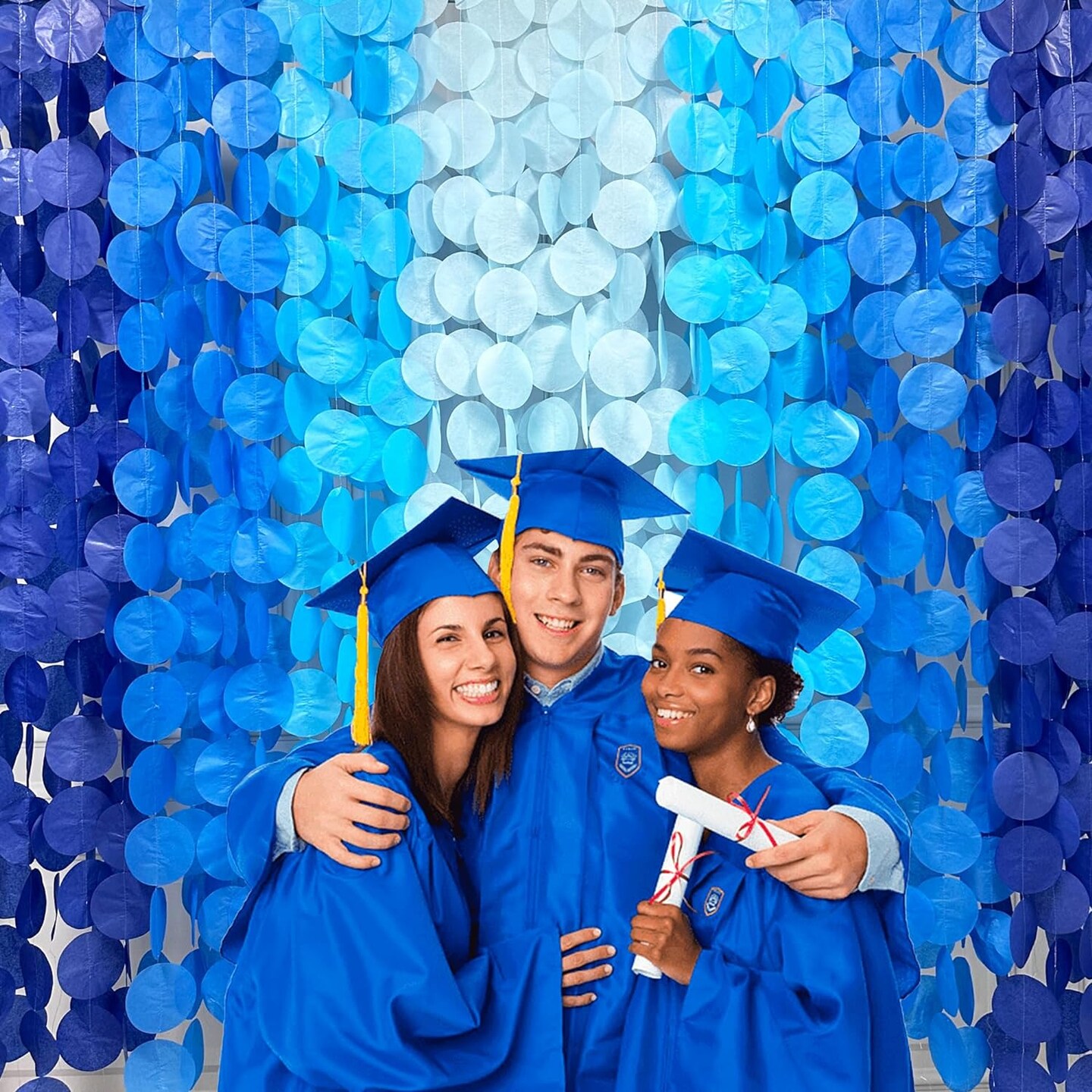 205ft Blue Ombre Party Decorations Kit – Navy Polka Dot Backdrop, Tissue Paper Garland, Streamers for Birthday, Graduation, Wedding, Nautical, Under the Sea, Ahoy Anchor Theme