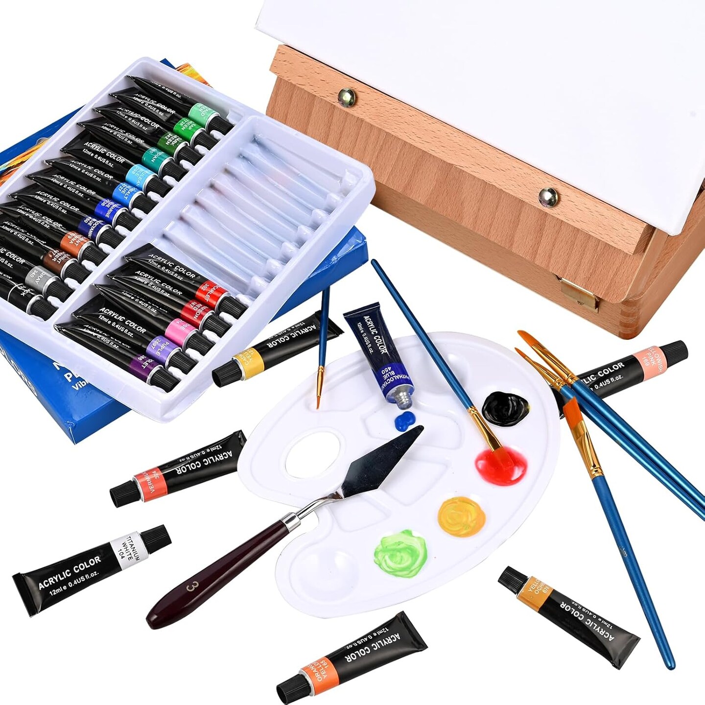 Tabletop Easel Acrylic Paint Set, 40 Pack Painting Kits for Adults