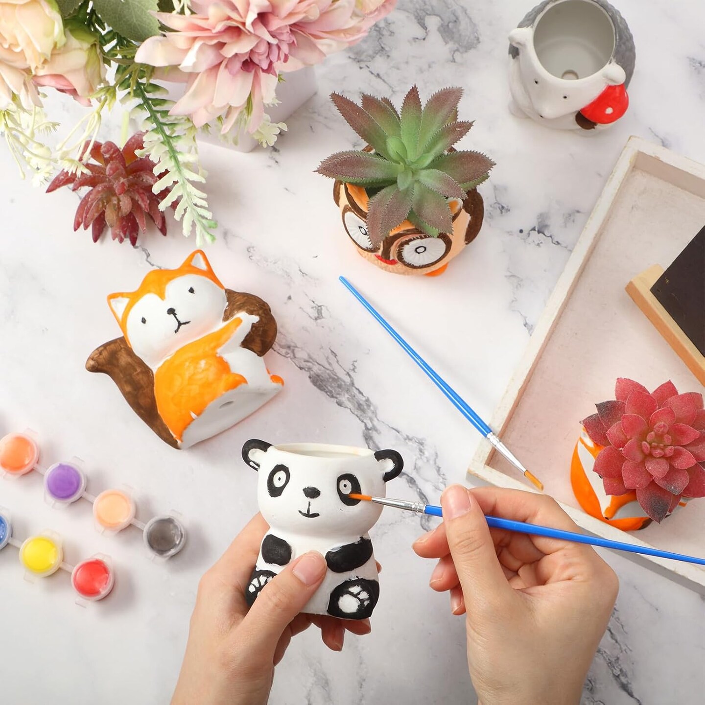 12 Sets DIY Ceramic Animal Succulent Pots Painting Kit