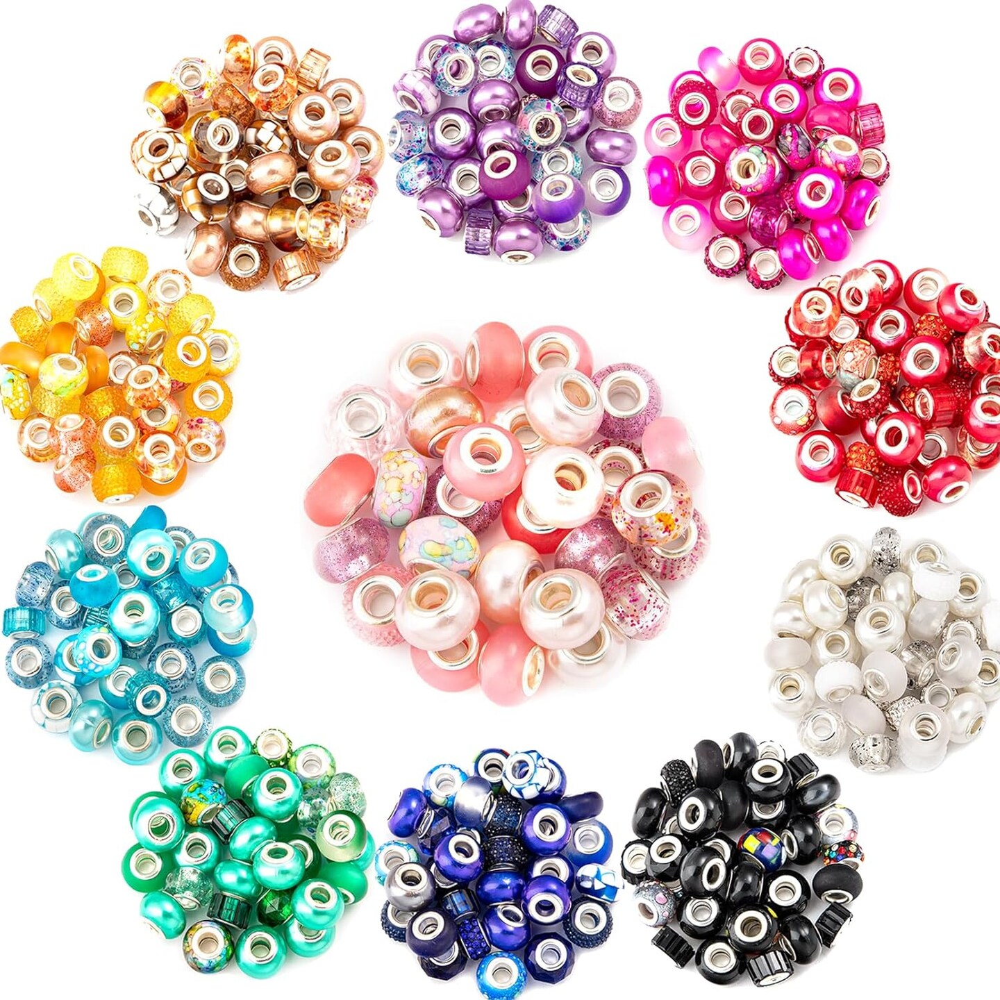 220 Pcs European Large Hole Spacer Beads,Assortment (Rainbow)