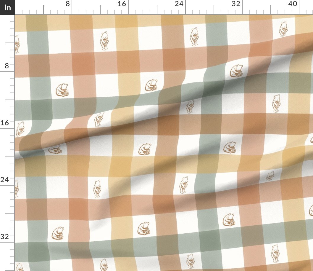 Various Fabrics by the Yard or Fat Quarter Pooh Gingham Vintage Warm Neutral Winnie The Bear Mustard Gold Nursery Plaid Stripe Check Custom Printed Fabric by Spoonflower