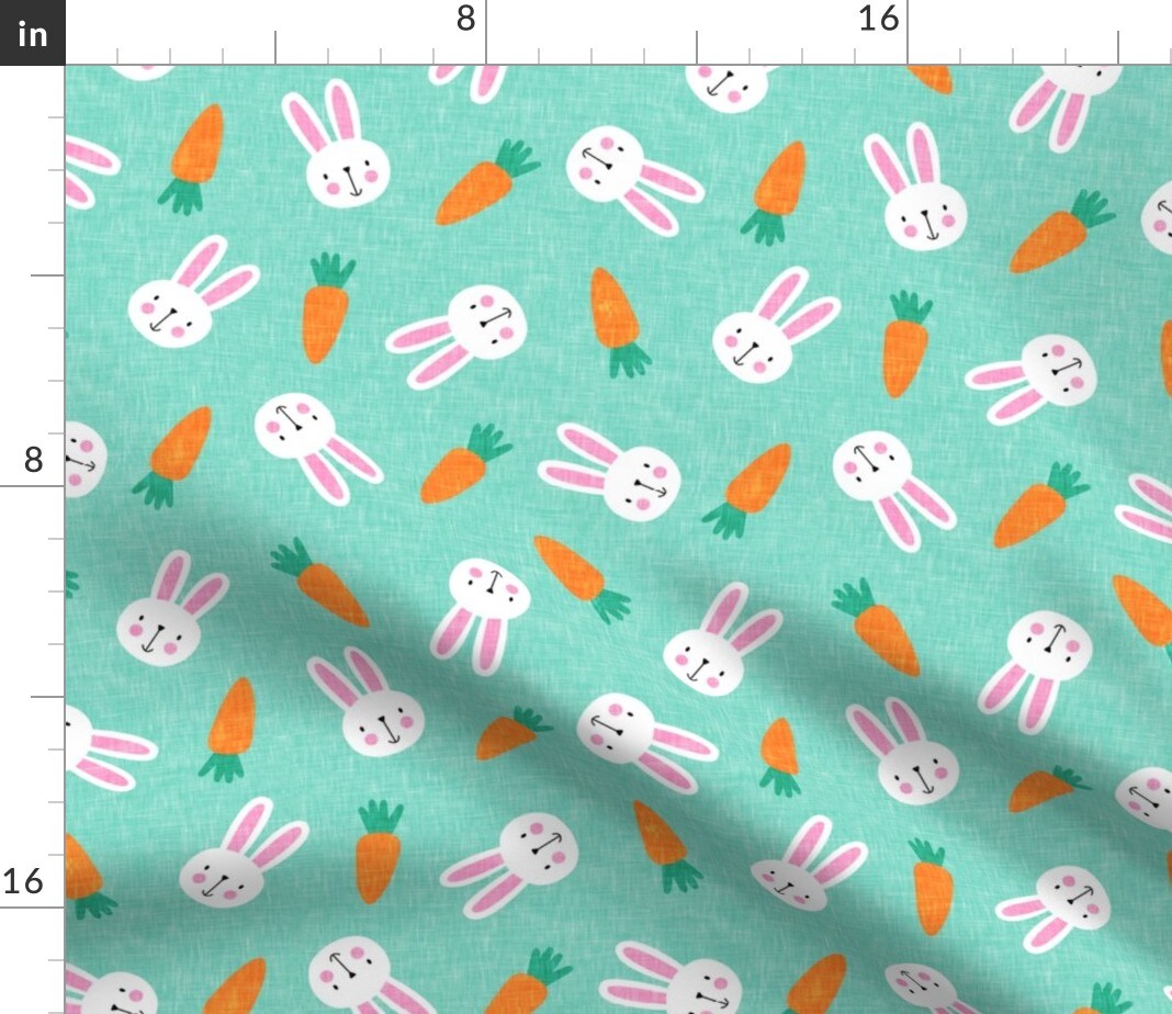 Bunnies Aqua Easter Spring Rabbit Bunny Carrot Custom Printed Fabric by Spoonflower Various Fabrics by the Yard or Fat Quarter
