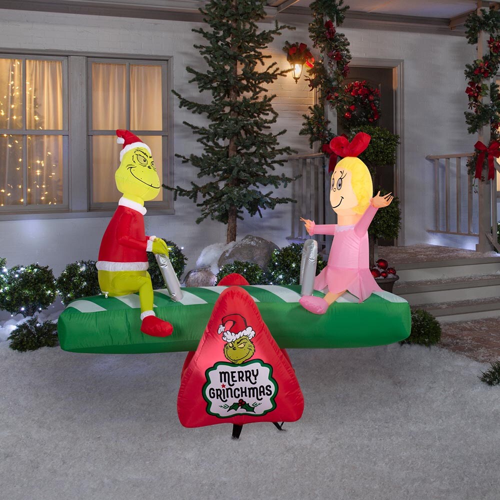 5.5&#x27; Gemmy Airblown Inflatable Animated Christmas Grinch and Cindy Lou Teeter Totter Yard Decoration 885567