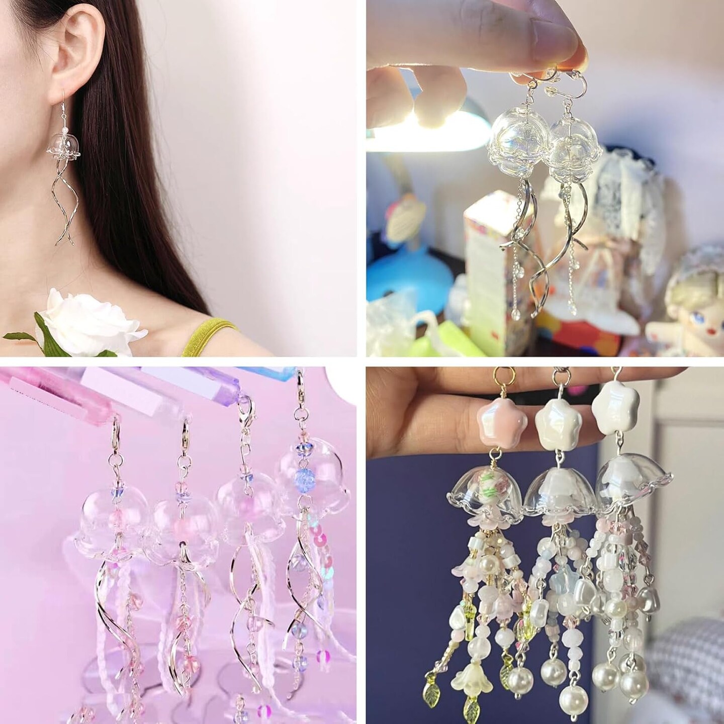 10Pcs Glass Flower Beads Clear Wind Chimes