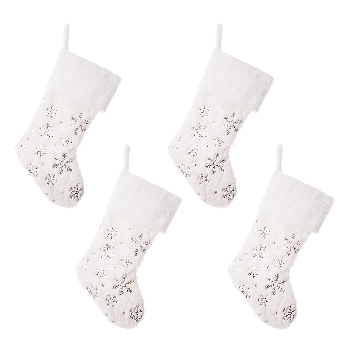 4pk 21&#x22;L White Plush with Snowflake Christmas Stockings