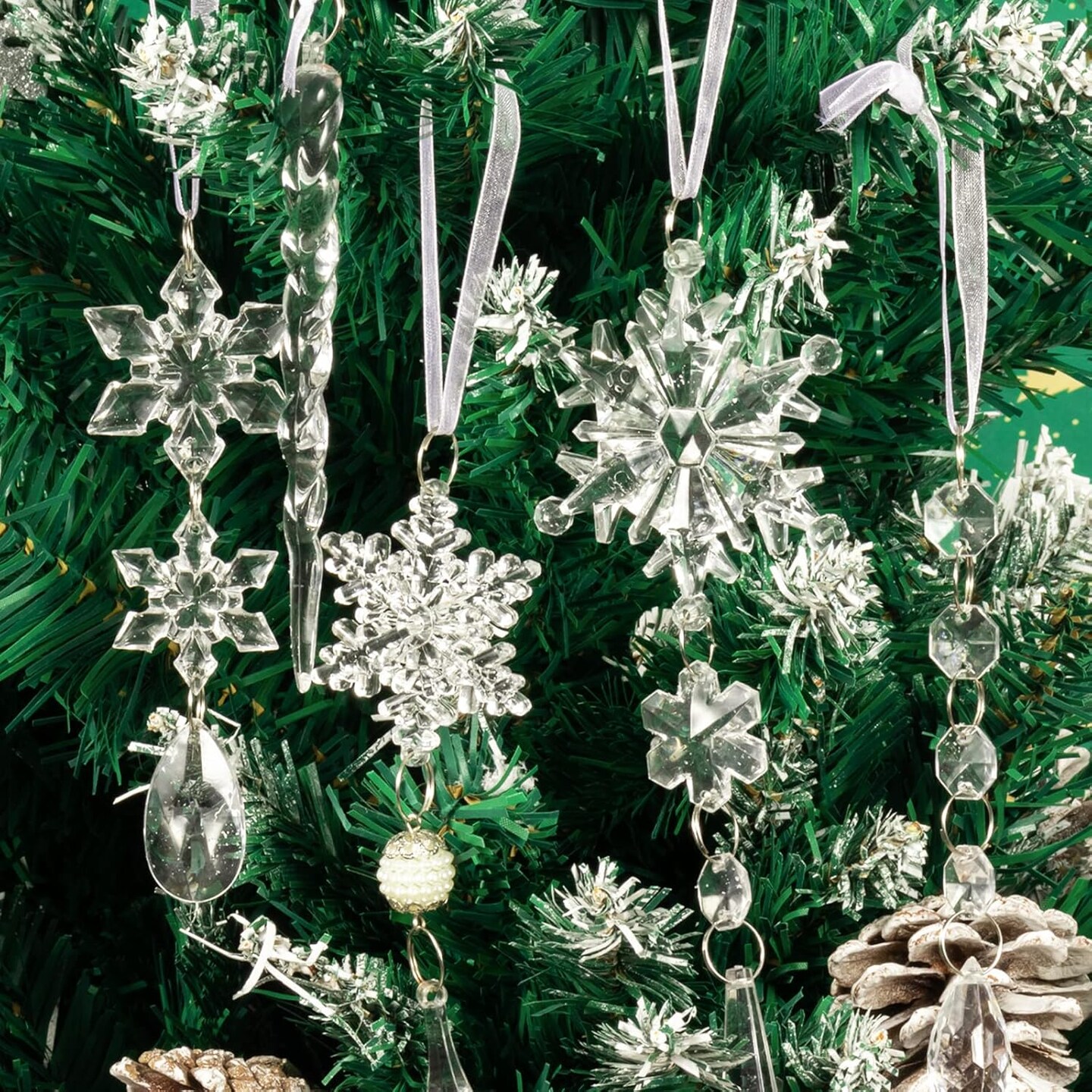 18pcs Christmas Tree Decoration Crystal Ornaments - Clear