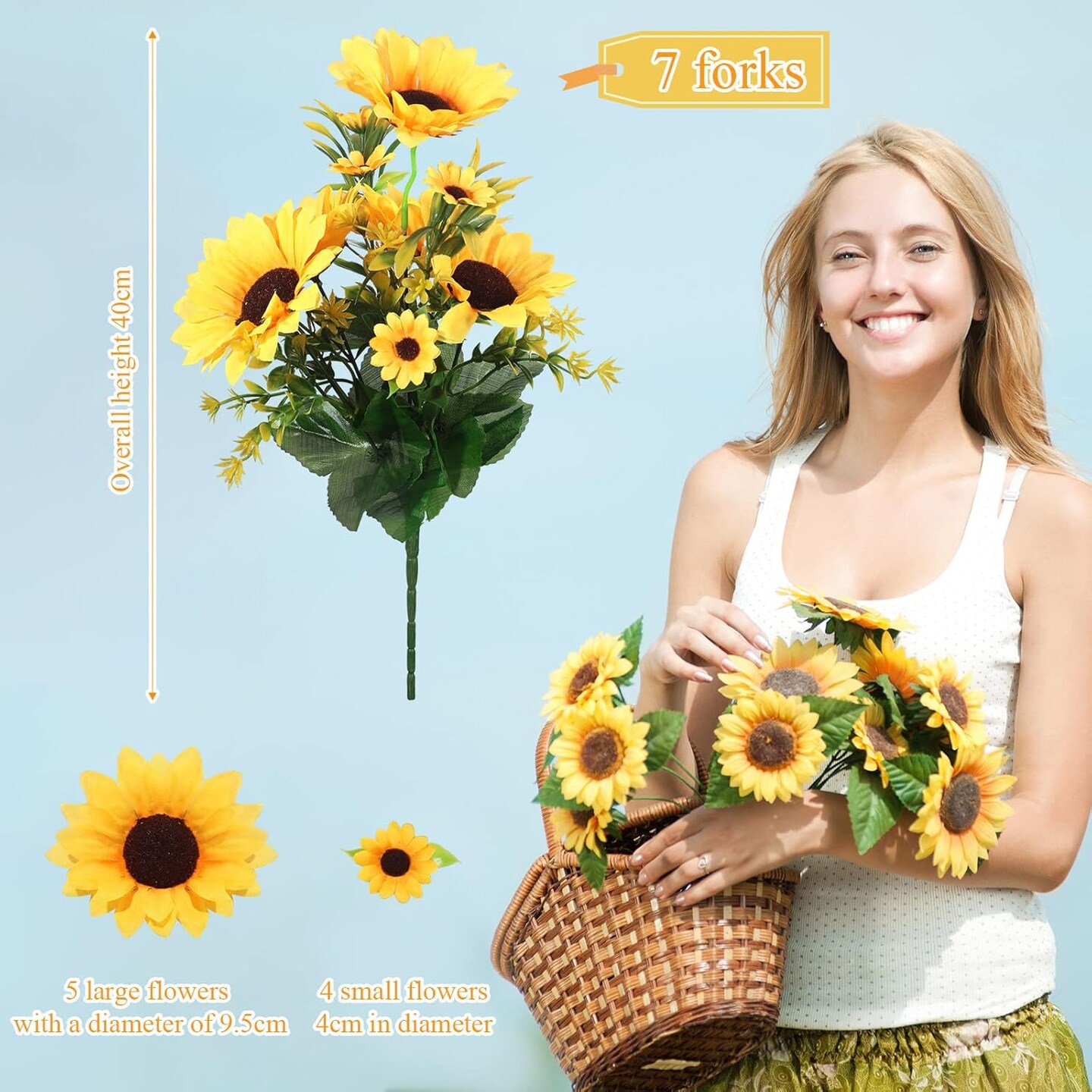 8 Packs Artificial Sunflowers with Stems Silk Fake Sunflowers (Fresh Style)